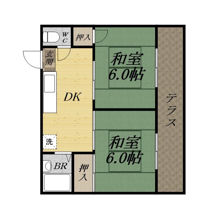 ファミール仁川I(2DK/1階)の間取り写真