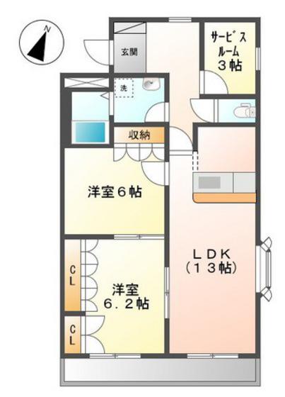 ラ・ヴィータ高取北(2SLDK/3階)の間取り写真