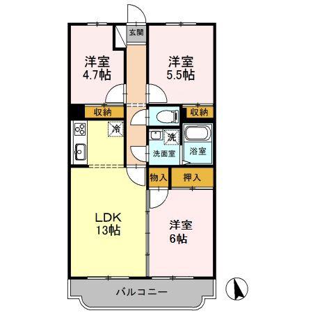 グランディール(3LDK/4階)の間取り写真