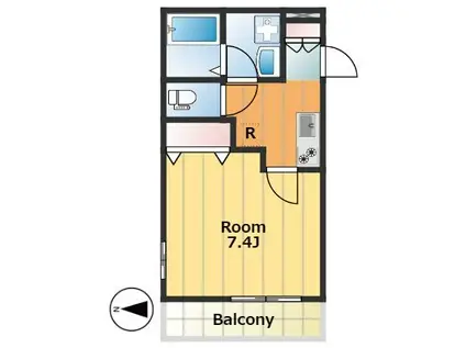 ヤマウロコウエスト(1K/2階)の間取り写真