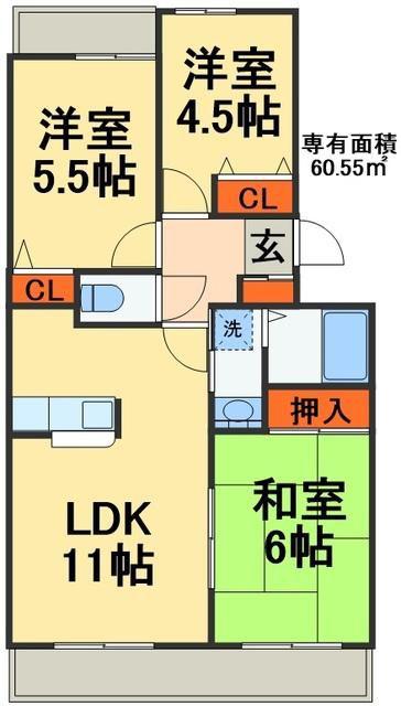 花見川ガーデンハイツ(3DK/2階)の間取り写真