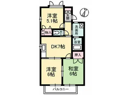 パークヒル津田 A棟(3DK/1階)の間取り写真