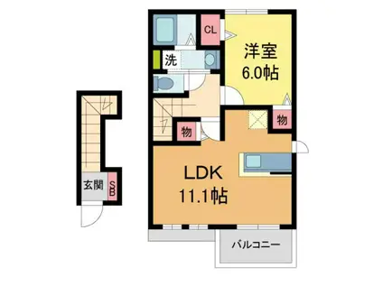 ソレイユII(1LDK/2階)の間取り写真