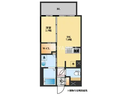 フロンティアききつIII(1DK/7階)の間取り写真