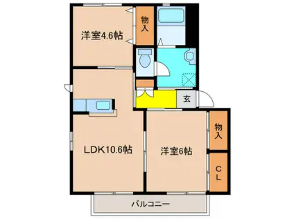 アクティーB棟(2LDK/2階)の間取り写真