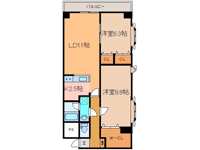 大通南8マンション(2LDK/9階)の間取り写真
