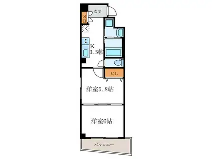 プランド-ル鴨川(2K/2階)の間取り写真