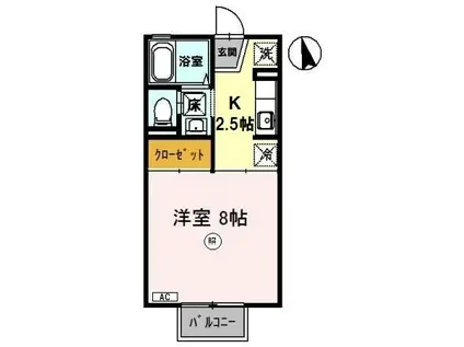 シングルコート田園(1K/1階)の間取り写真