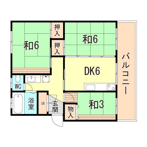 新多聞第2 116号棟(2LDK/4階)の間取り写真