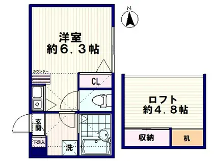 ロワゾブルーつづみ(ワンルーム/1階)の間取り写真