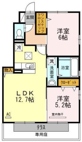ホワイトバードB(2LDK/1階)の間取り写真