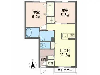 アルカンシエルIII(2LDK/2階)の間取り写真