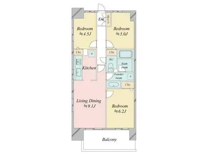 レジディア南千住(3LDK/2階)の間取り写真