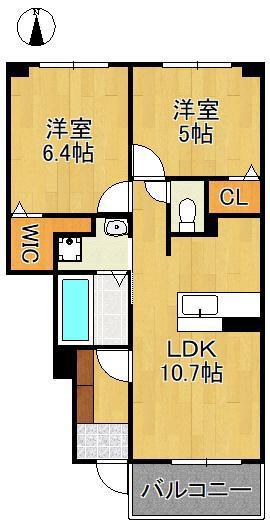 エレガンシア(2LDK/1階)の間取り写真