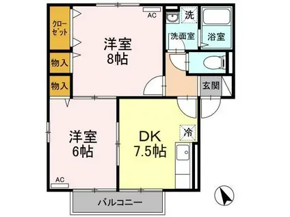 ロジュマンアンソレイユC(1LDK/2階)の間取り写真
