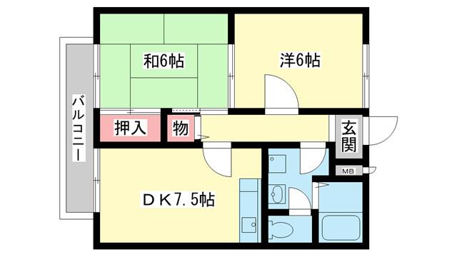ビヨンドエミネンスA棟(2DK/1階)の間取り写真