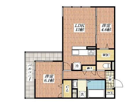 めぞん西田中(2LDK/3階)の間取り写真