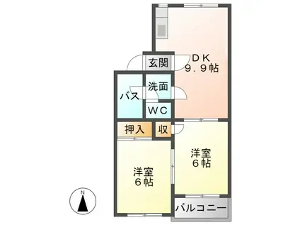 アーデルM(2LDK/3階)の間取り写真