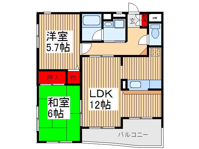 新世ふじみ野マンション(2LDK/1階)の間取り写真