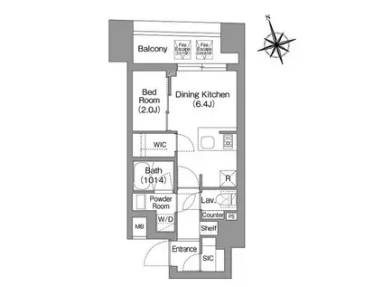 コンフォリア・リヴ丁堀(1DK/2階)の間取り写真