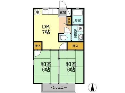 サニーヒル大峯台 B棟(2DK/2階)の間取り写真