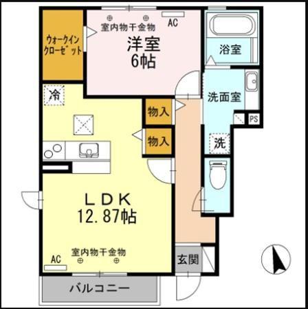 フィオレット エム B棟(1LDK/1階)の間取り写真