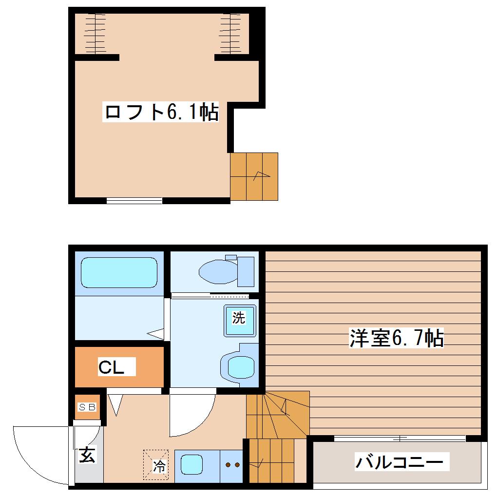 WOOD HOUSE穀町(1K/1階)の間取り写真
