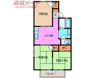 ハイツ松山(3DK/1階)の間取り写真