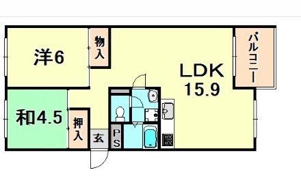 芦屋浜高層 若葉(2LDK/6階)の間取り写真