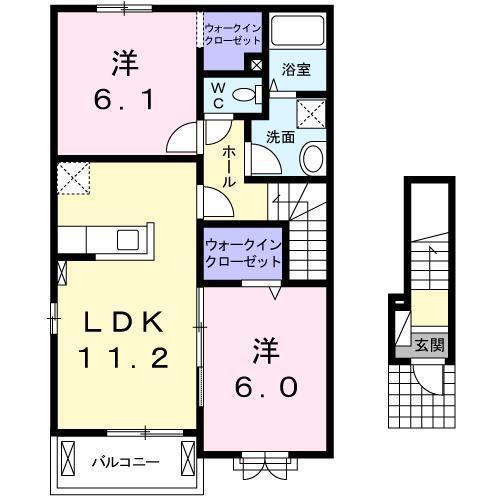 グランディール(2LDK/2階)の間取り写真