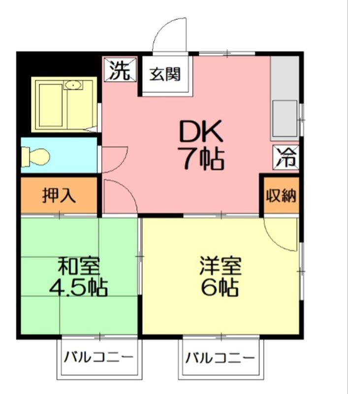 シャトレー新町B棟(2DK/2階)の間取り写真