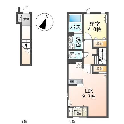 JR上越線 群馬総社駅 徒歩64分 2階建 築4年(1LDK/2階)の間取り写真