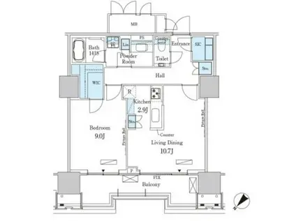 HARUMI FLAG PORT VILLAGE B棟(1LDK/17階)の間取り写真
