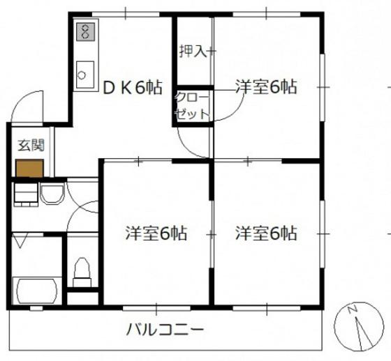 サコマンション(3DK/3階)の間取り写真