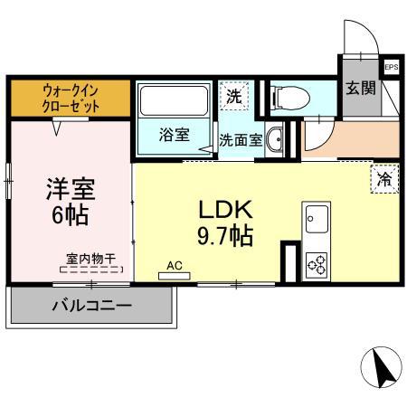 ノクターン I棟(1LDK/2階)の間取り写真