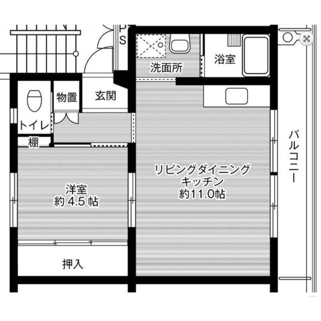 ビレッジハウス黒須野2号棟(1LDK/2階)の間取り写真