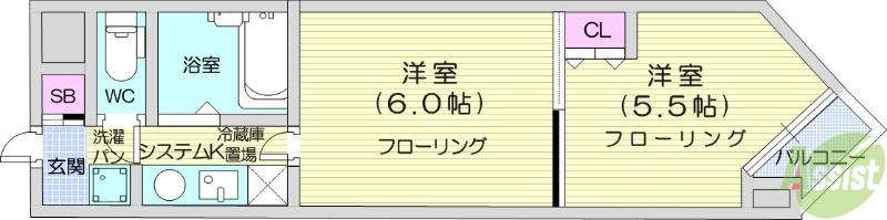 バリュー大和町(2K/4階)の間取り写真