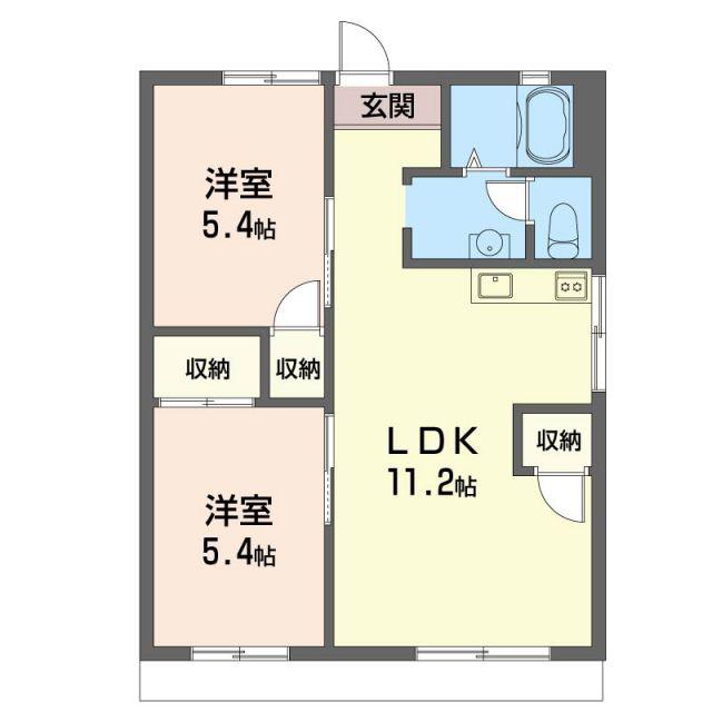ドエル山際(2LDK/2階)の間取り写真