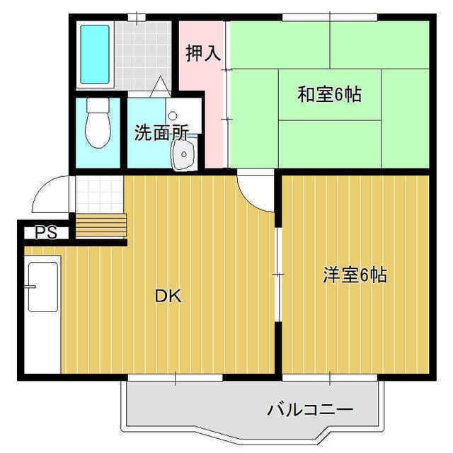 タウンハイツてらかどB棟(2DK/1階)の間取り写真