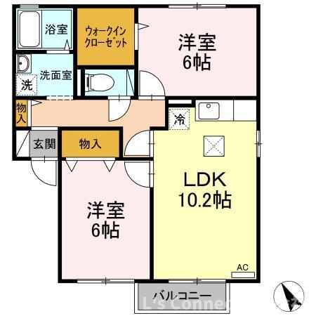 アルス明石台B(2LDK/2階)の間取り写真