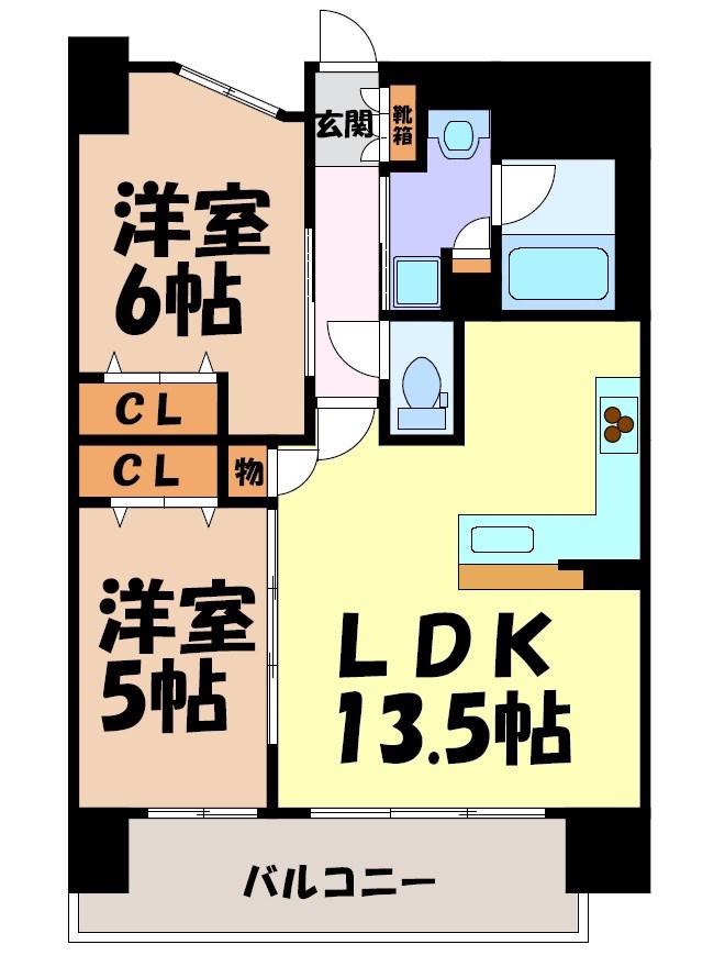 プレサンスロジェ丸の内テラス(2LDK/13階)の間取り写真