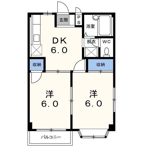 りんごの家(2DK/2階)の間取り写真