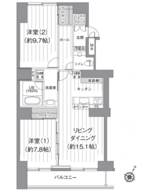 ティーズ ガーデン北柏 2号棟(2LDK/9階)の間取り写真