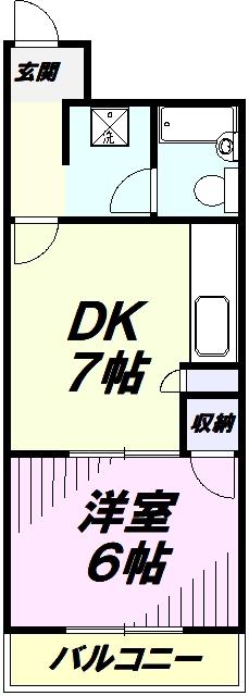 JUN仏子B棟(1DK/5階)の間取り写真