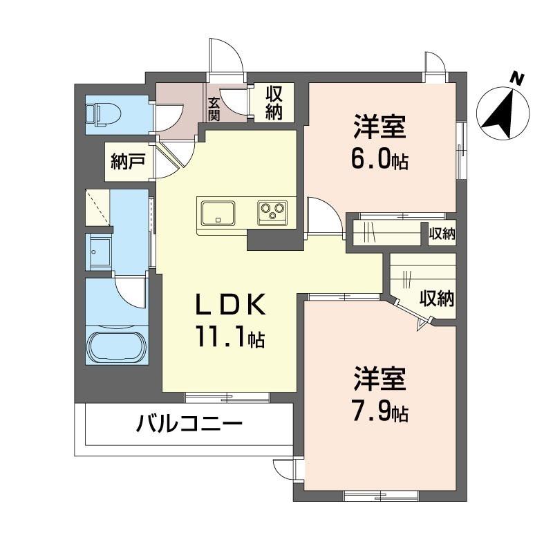 ペイサージュ カリテ(2LDK/2階)の間取り写真