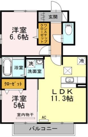 ロン・ラポール B棟(2LDK/1階)の間取り写真