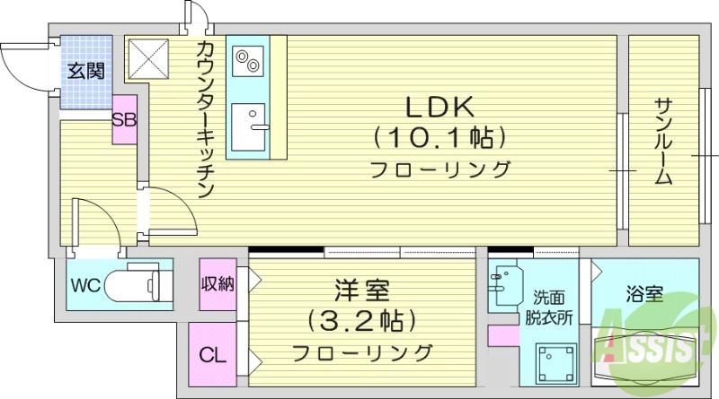 ソレアード中野栄 2ND(1LDK/1階)の間取り写真