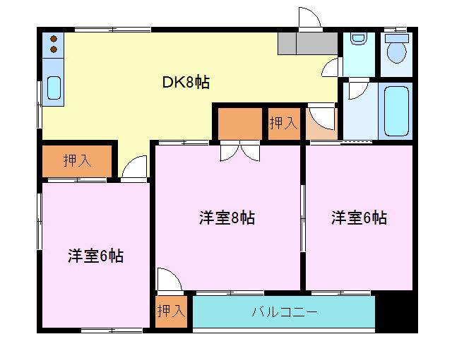 ソラーナ伊豆長岡(3DK/3階)の間取り写真