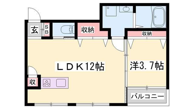 コティ姫路北条(1LDK/1階)の間取り写真