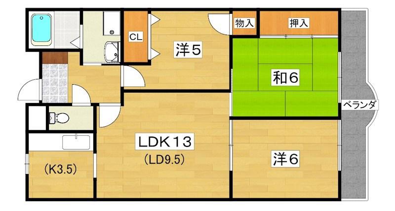 マンション新屋(3LDK/3階)の間取り写真